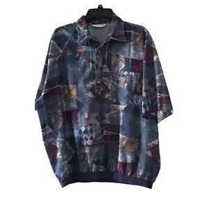 Lilly Dache Mens XXL Gray Purple Polo Tshirt Abstract Disco Rave Vintage 70s